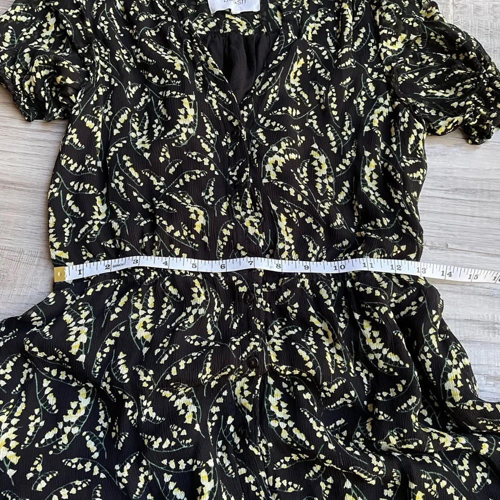 BA&SH Matcha Floral Mini Dress Noir Flowy Ruffles Elastic Waist BLK/Yellow SZ 4 - Picture 15 of 16
